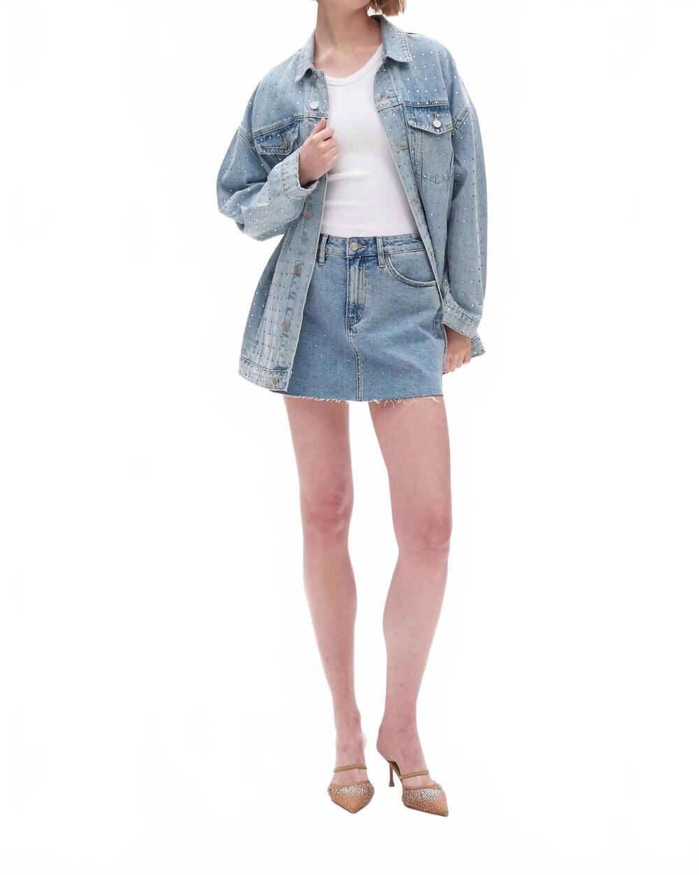 NEW BAYEAS mid rise rhinestone denim mini skirt in blueberry